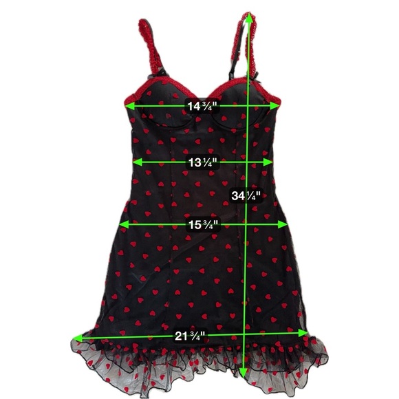 Madden Girl Black Mesh Mini Dress Red Heart Print Lace Trim Slip Dress Size M - Picture 16 of 16